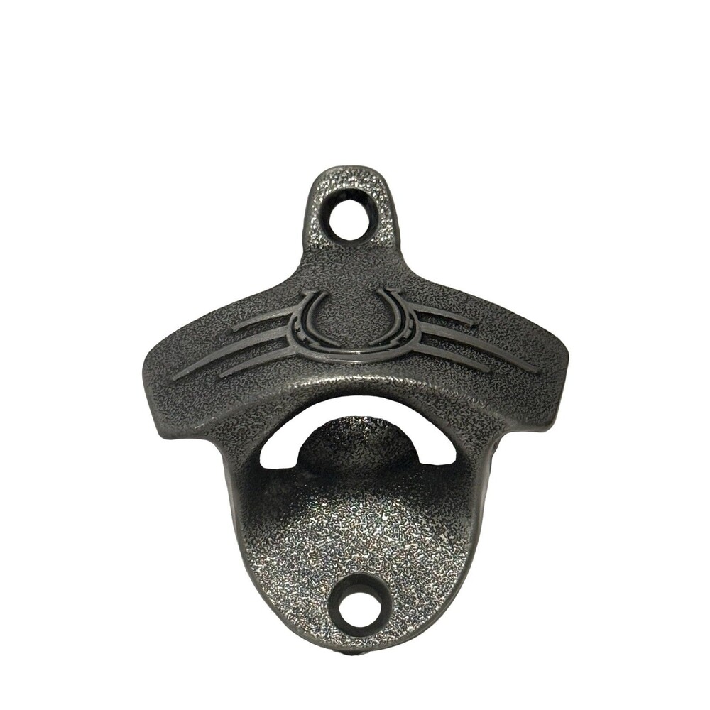 Wall Mounted Bottle Opener Horseshoe Design Metal Pewter Grey